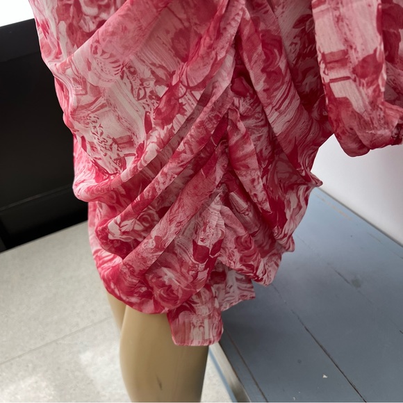 New ASOS Ruffle Chiffon Dress Sz 20 Long Sleeves Faux Wrap Toile Barbiecore - Picture 10 of 11